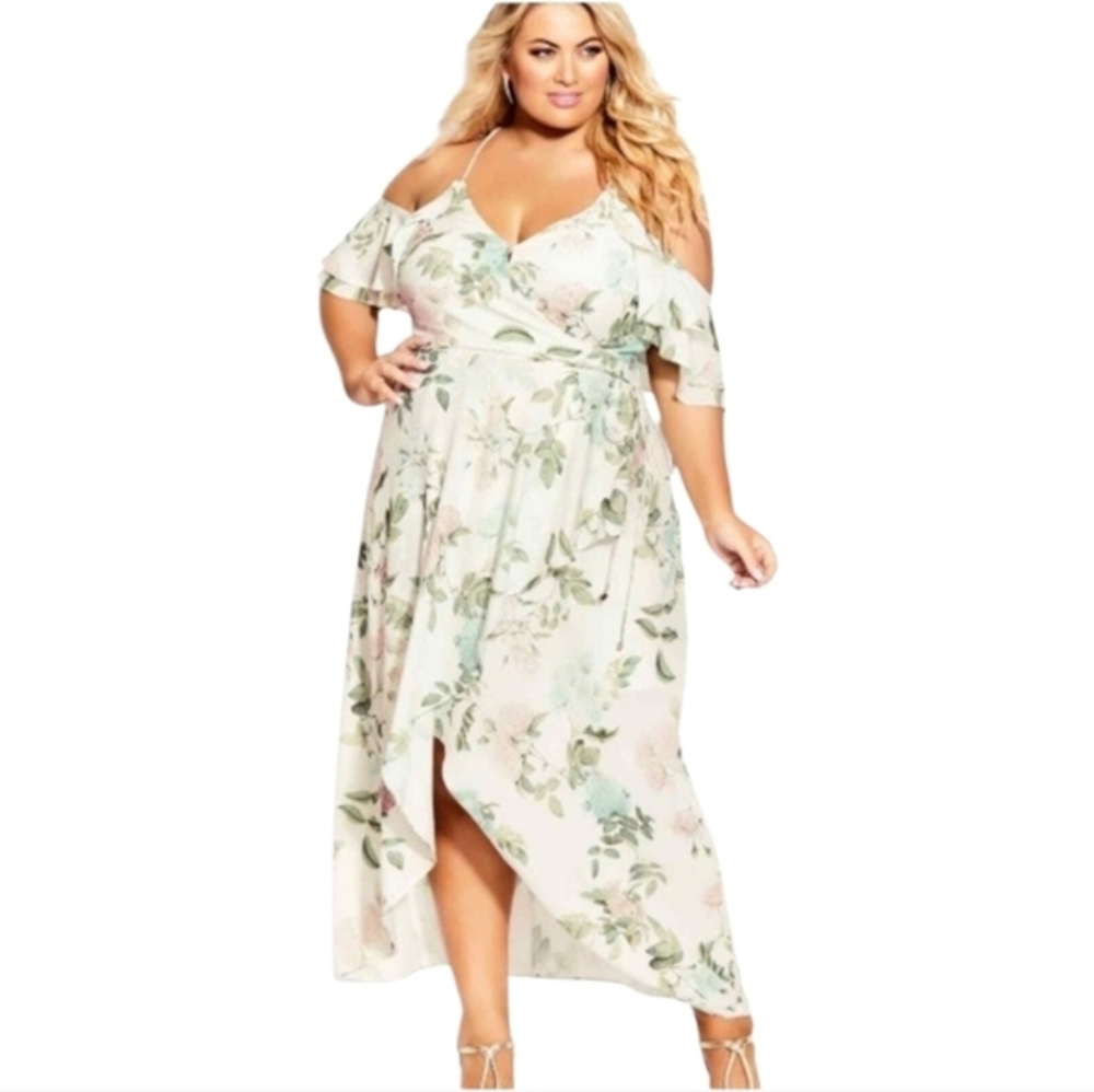 CITY CHIC Tender Floral Maxi Dress ivory and green plus size 14 new!!!